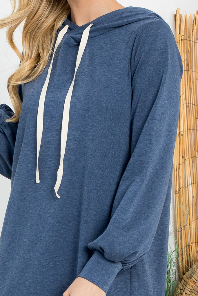 French Terry Long Puff Sleeve Hoodie Dress