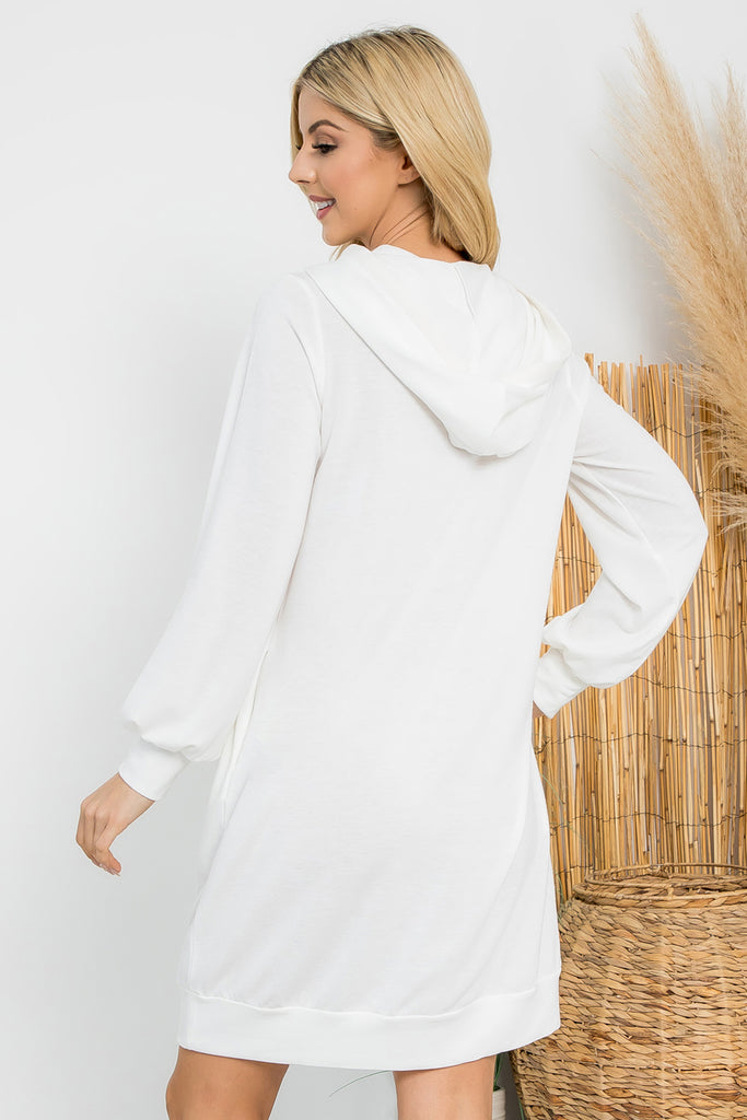 French Terry Long Puff Sleeve Hoodie Dress