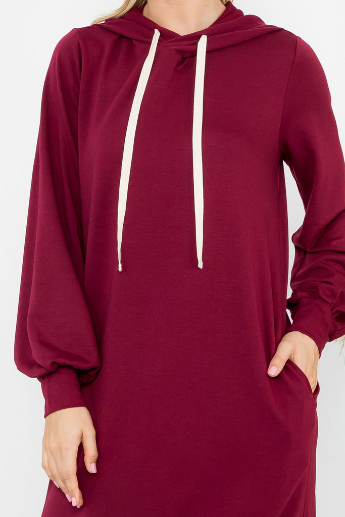 French Terry Long Puff Sleeve Hoodie Dress