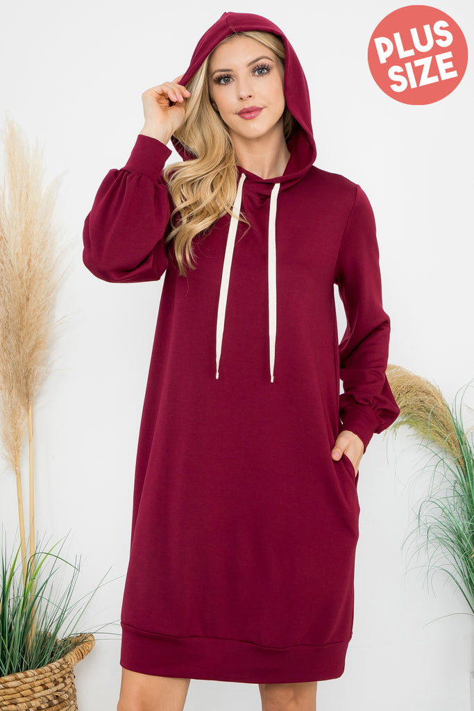French Terry Long Puff Sleeve Hoodie Dress