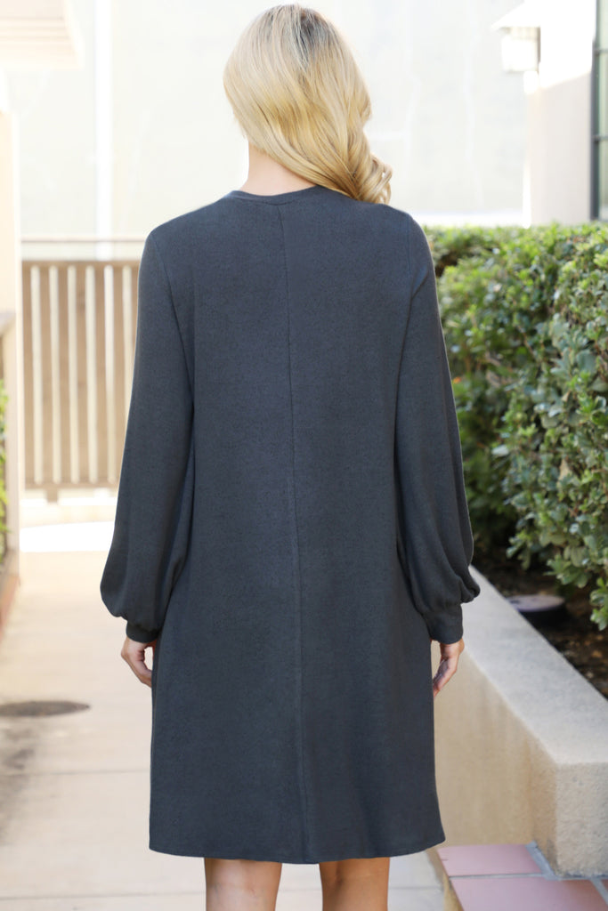 Puff Long Sleeve Hacci Brushed Dress