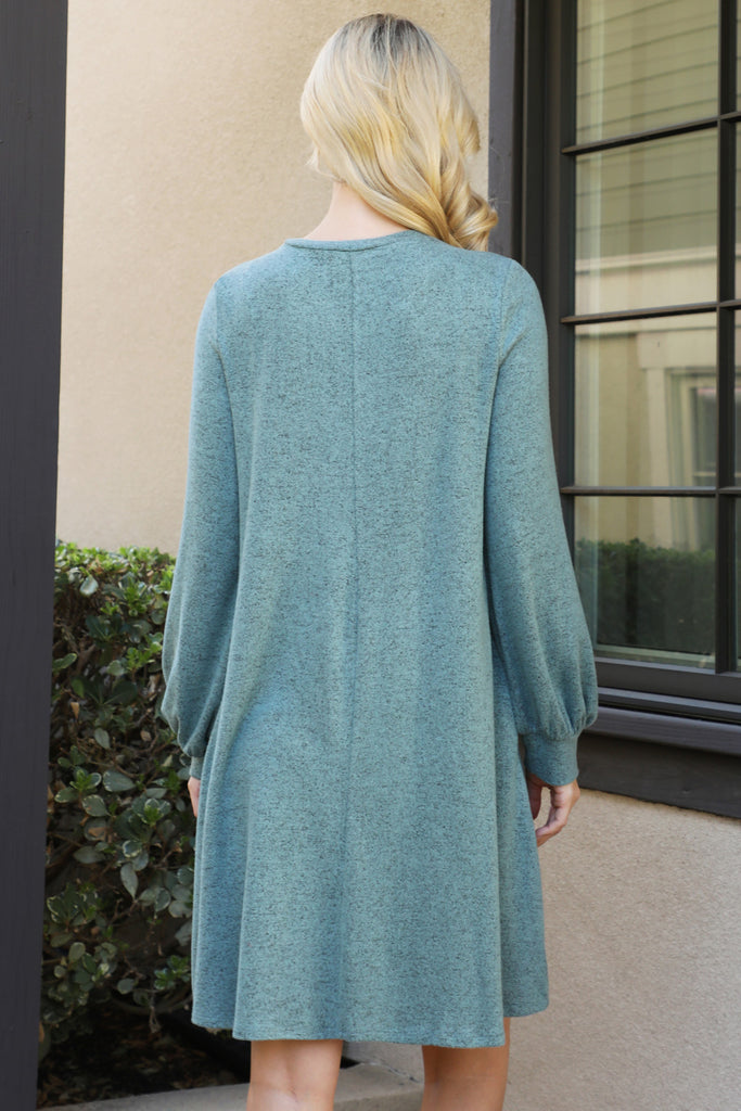 Puff Long Sleeve Hacci Brushed Dress