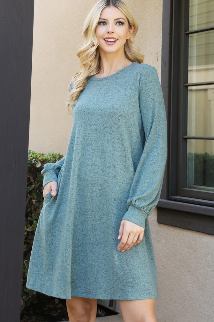 Puff Long Sleeve Hacci Brushed Dress