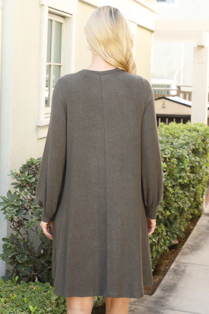 Puff Long Sleeve Hacci Brushed Dress
