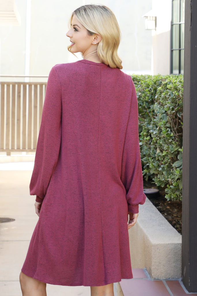 Puff Long Sleeve Hacci Brushed Dress