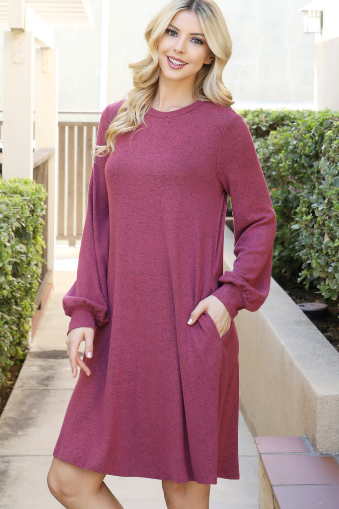 Puff Long Sleeve Hacci Brushed Dress