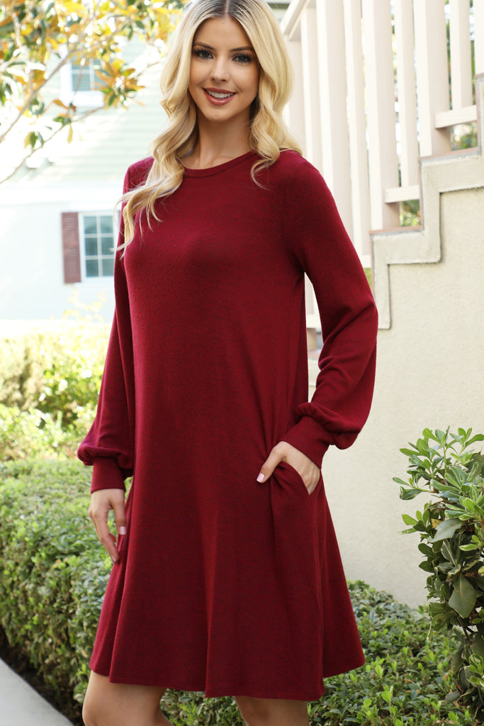 Puff Long Sleeve Hacci Brushed Dress