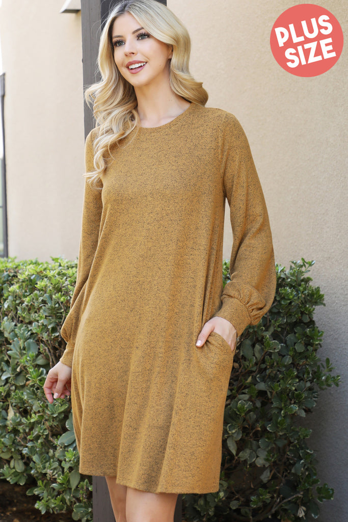 Puff Long Sleeve Hacci Brushed Dress