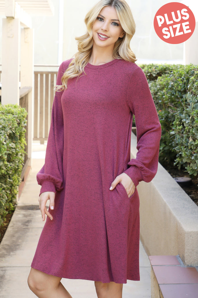 Puff Long Sleeve Hacci Brushed Dress