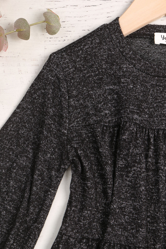 Kids Puff Long Sleeve Tiered Hacci Brushed Dress