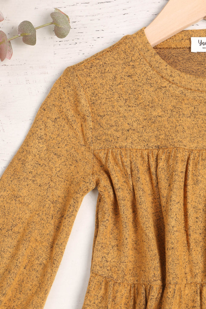 Kids Puff Long Sleeve Tiered Hacci Brushed Dress