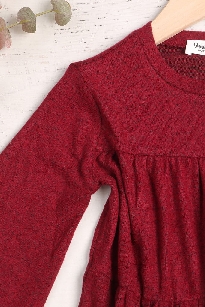 Kids Puff Long Sleeve Tiered Hacci Brushed Dress