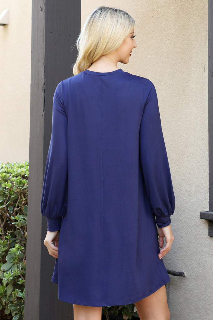 Solid Round Neckline Long Sleeve Dress