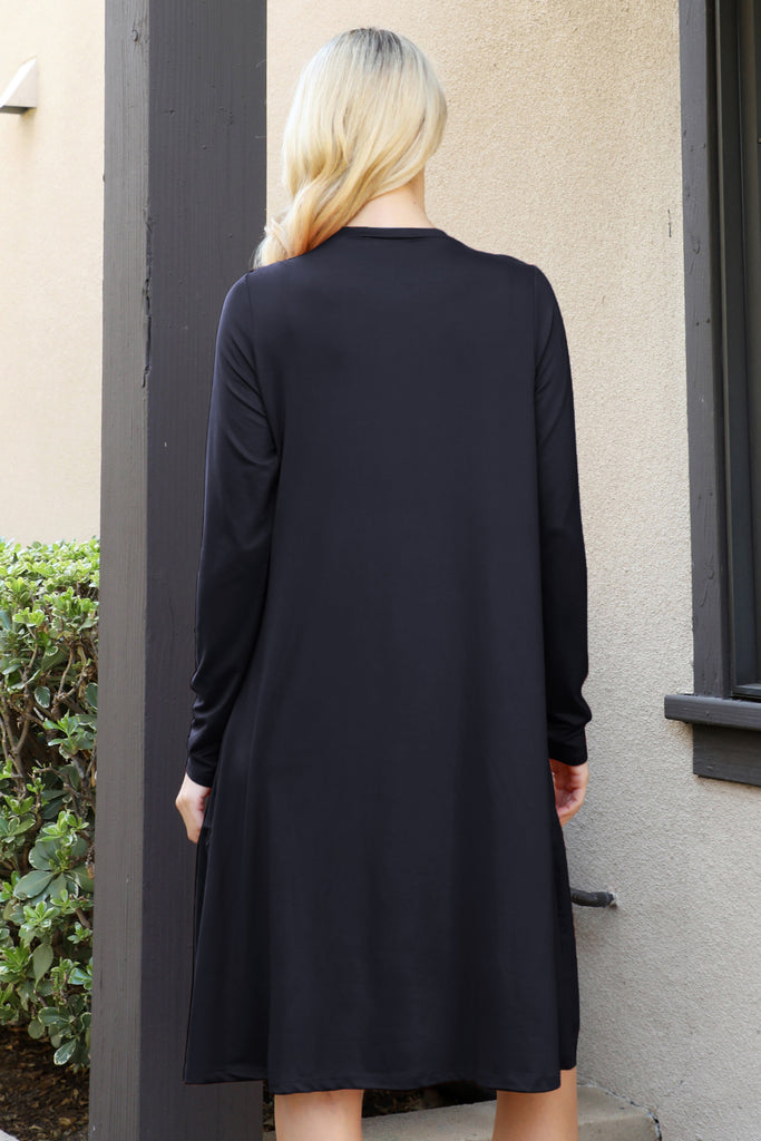 Solid Long Sleeve Shirring Tiered Detailed Dress