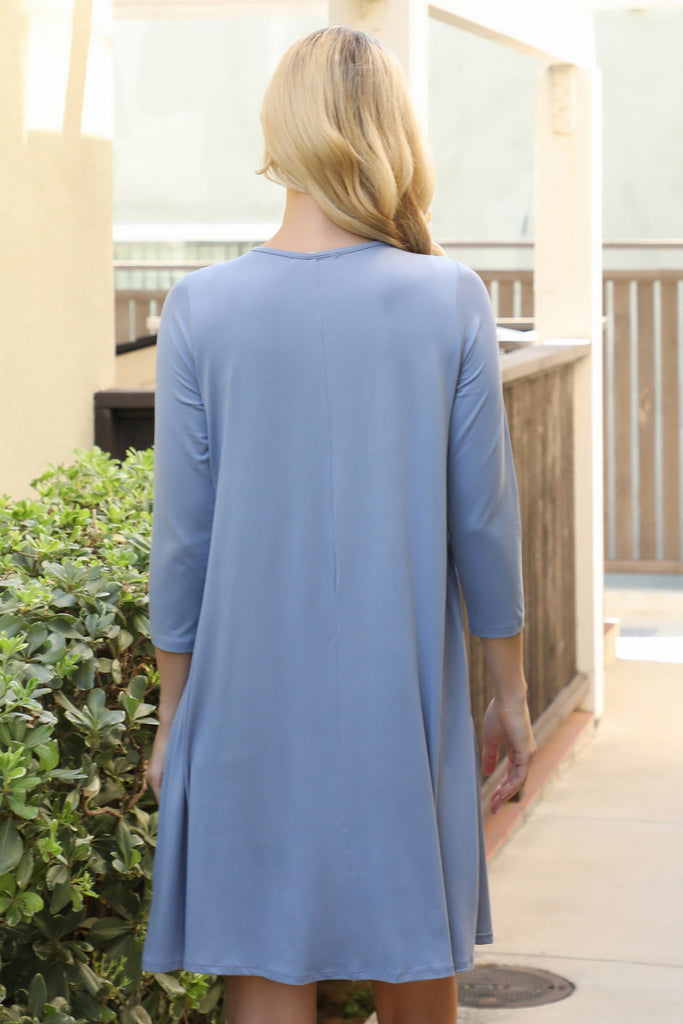 Solid Quarter Sleeve Round Neck Dress