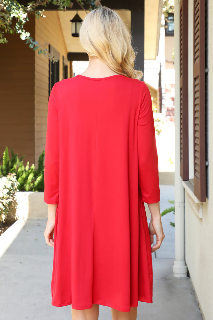 Solid Quarter Sleeve Round Neck Dress