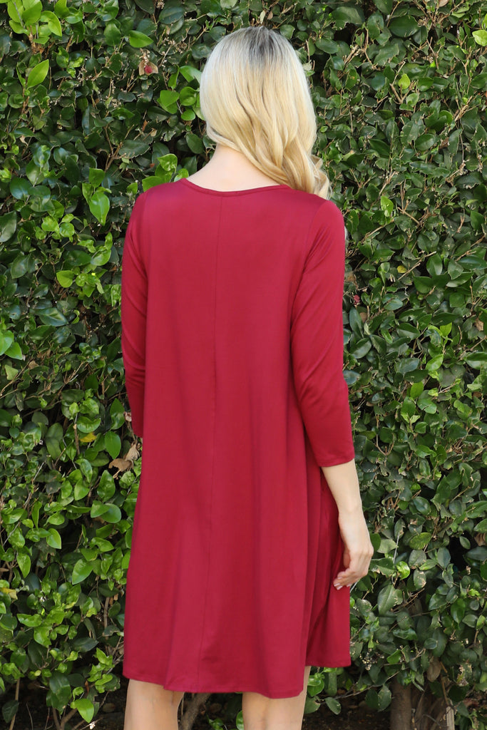 Solid Quarter Sleeve Round Neck Dress