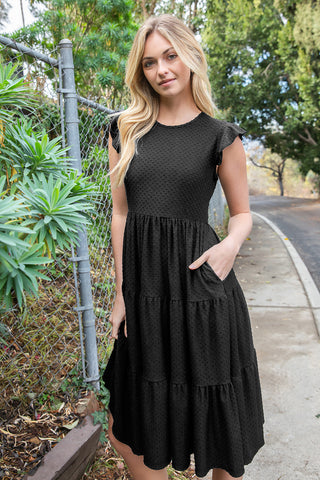 Solid Round Neckline Long Sleeve Dress