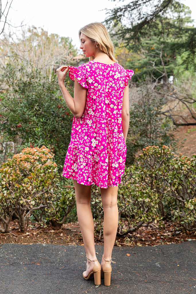 AIRFLOW FLORAL RUFFLE SLEEVE TIERED MINI DRESS