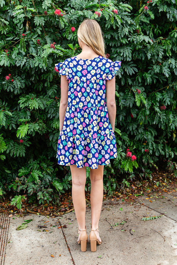 FLORAL RUFFLE SLEEVE TIERED DRESS