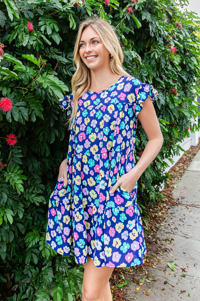 FLORAL RUFFLE SLEEVE TIERED DRESS