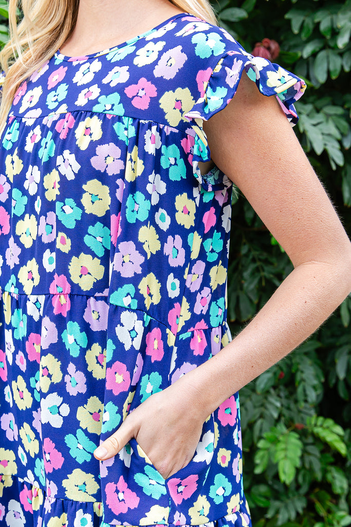 FLORAL RUFFLE SLEEVE TIERED DRESS