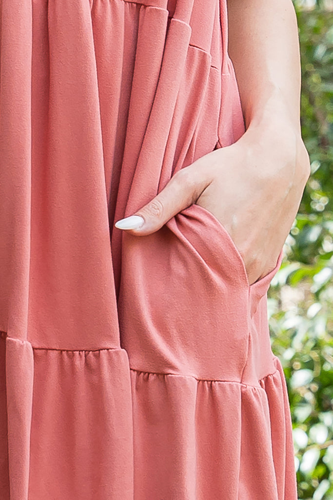 RUFFLE SLEEVE SIDE POCKET SOLID TIERED MINI DRESS