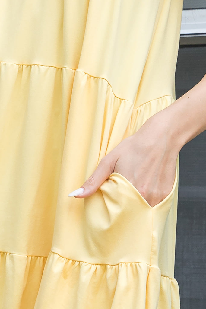 RUFFLE SLEEVE SIDE POCKET SOLID TIERED MINI DRESS