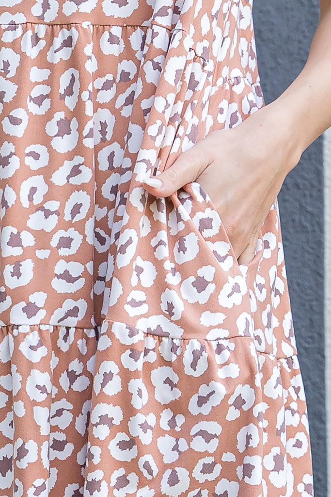 RUFFLE SLEEVE SIDE POCKET PRINTED TIERED MINI DRESS