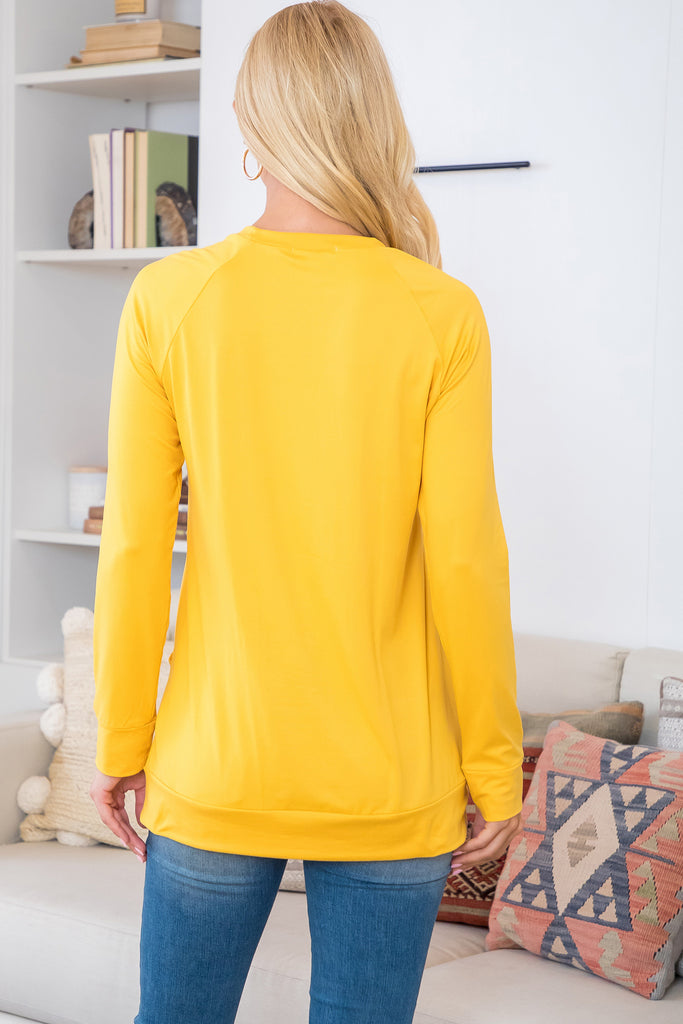 Solid Long Sleeve Front Pocket Top