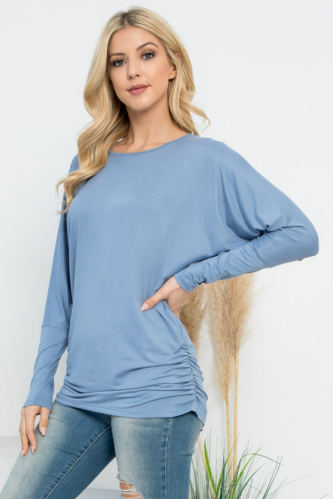 Solid Long Dolman Sleeve Tunnel Detail Top