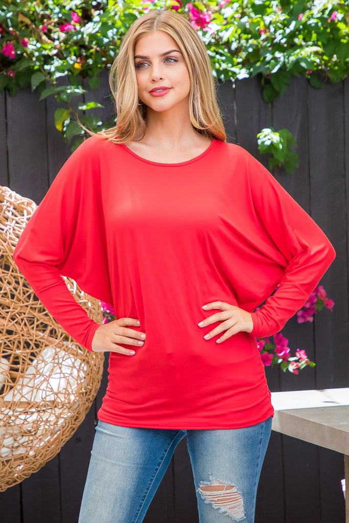Solid Long Dolman Sleeve Tunnel Detail Top