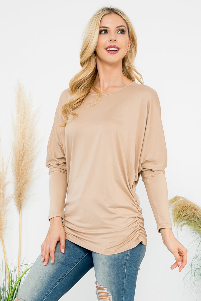 Solid Long Dolman Sleeve Tunnel Detail Top