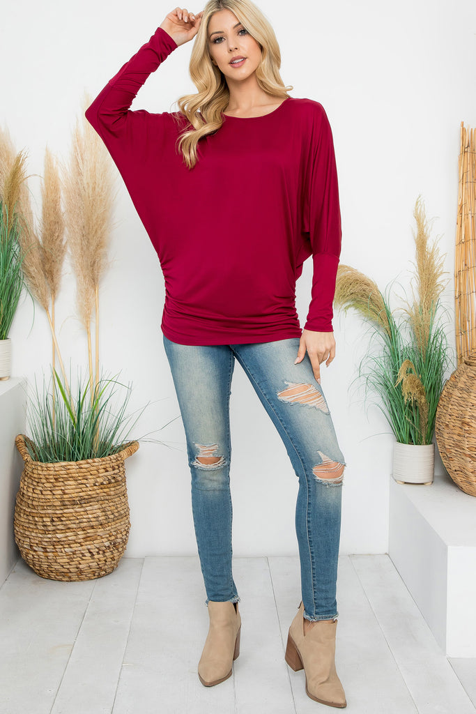 Solid Long Dolman Sleeve Tunnel Detail Top
