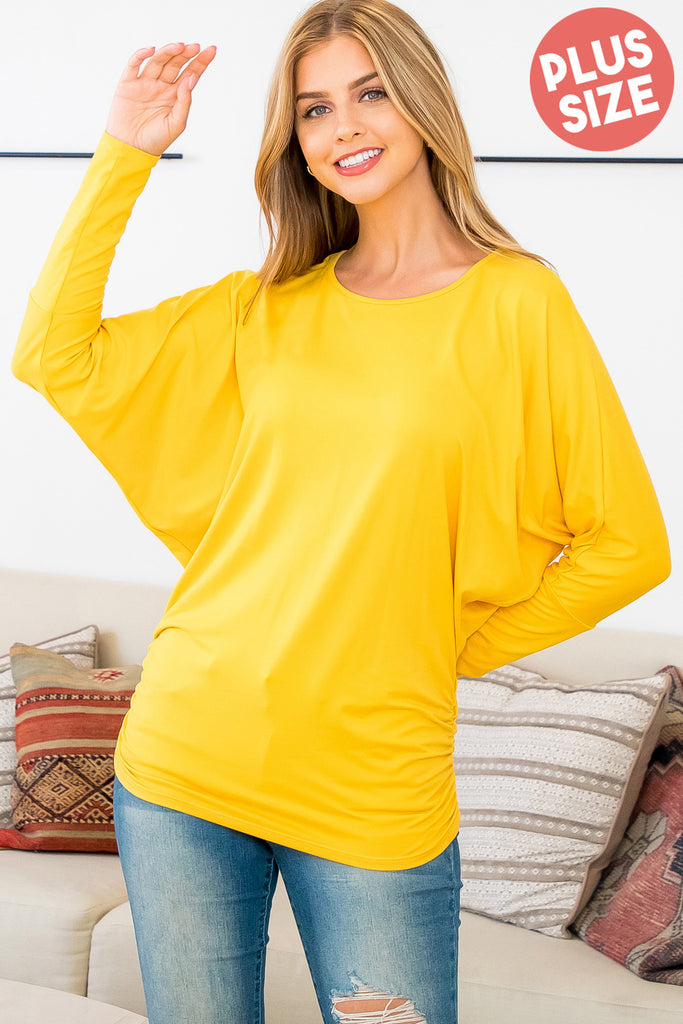 Solid Long Dolman Sleeve Tunnel Detail Top