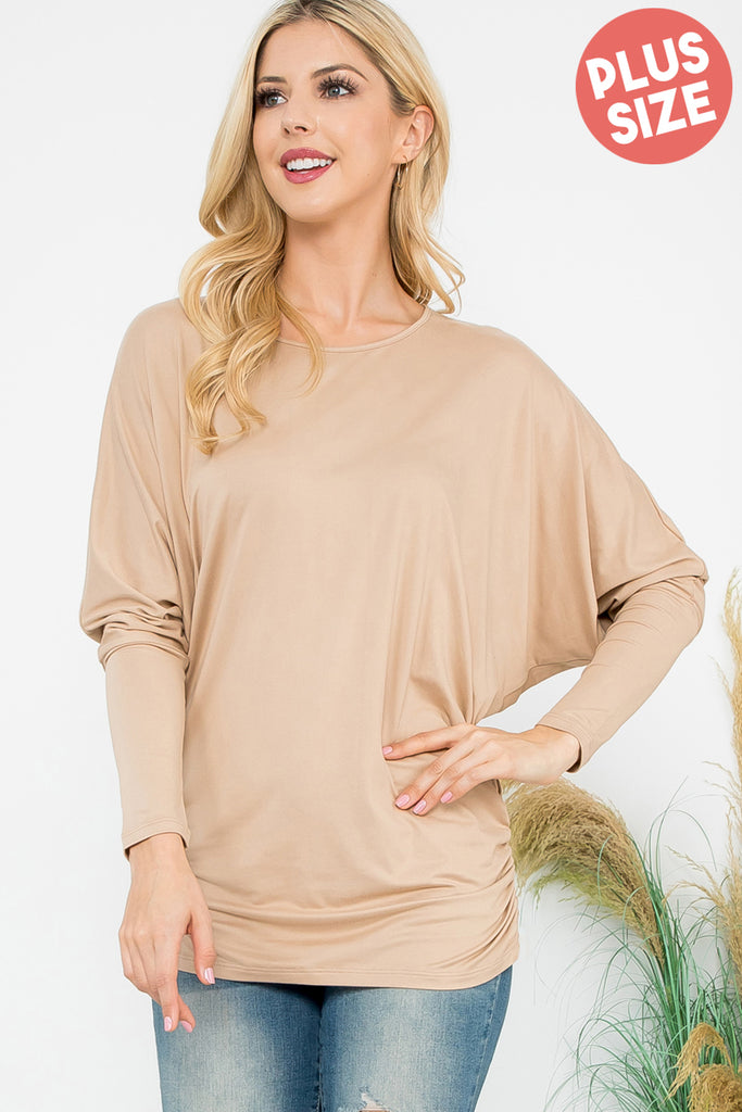 Solid Long Dolman Sleeve Tunnel Detail Top
