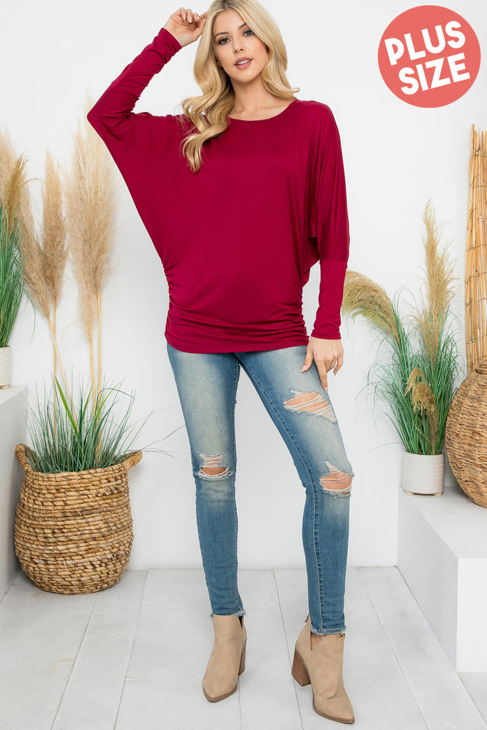 Solid Long Dolman Sleeve Tunnel Detail Top