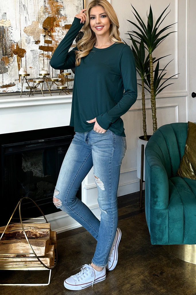 Solid Round Neck Long Sleeve Top