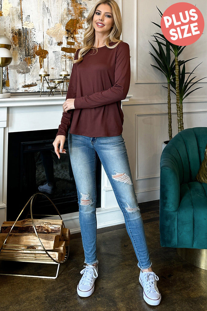 Solid Round Neck Long Sleeve Top