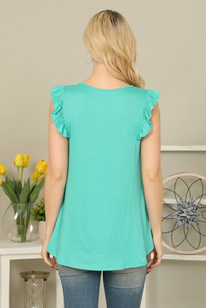 Solid Ruffle Sleeve Top - Riah Fashion