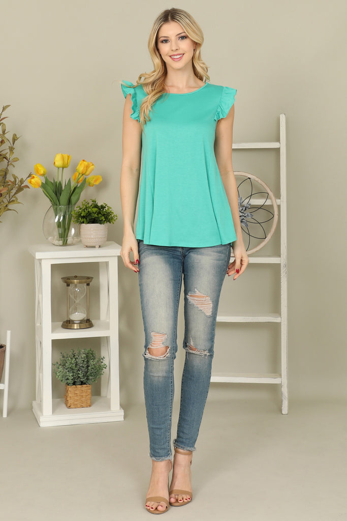 Solid Ruffle Sleeve Top - Riah Fashion