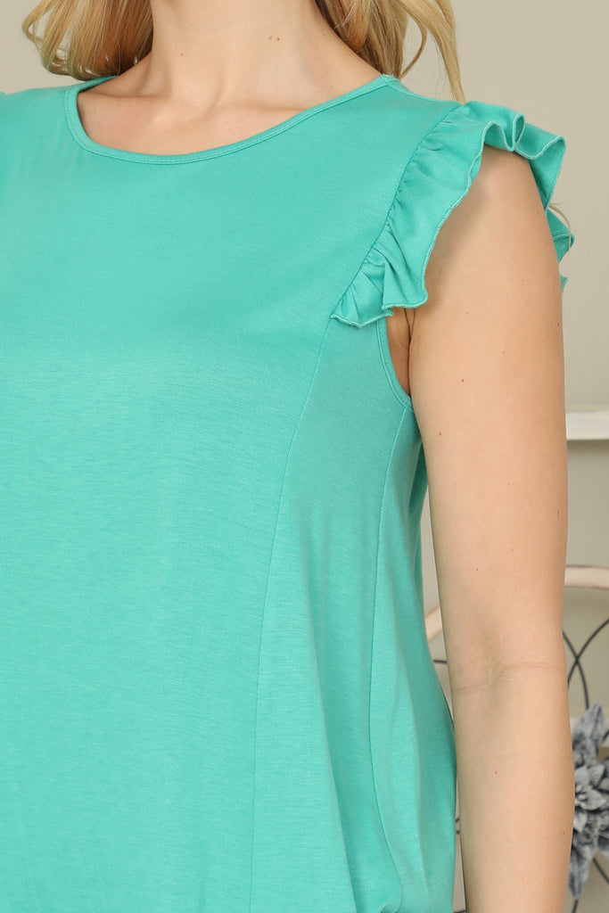 Solid Ruffle Sleeve Top - Riah Fashion
