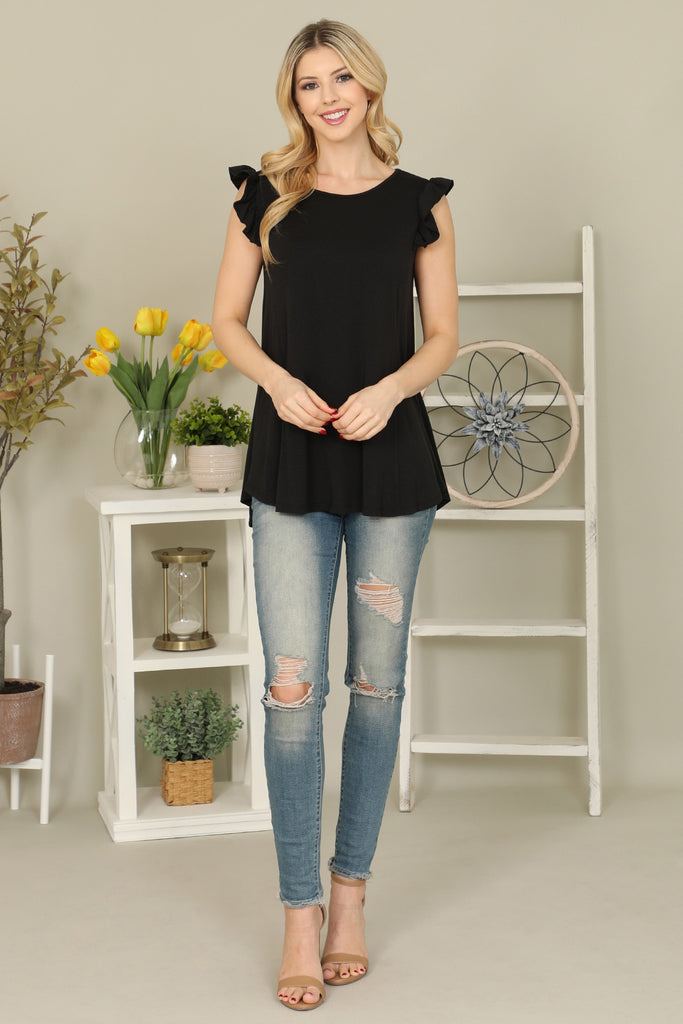 Solid Ruffle Sleeve Top - Riah Fashion
