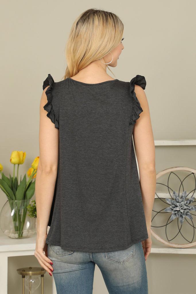 Solid Ruffle Sleeve Top - Riah Fashion