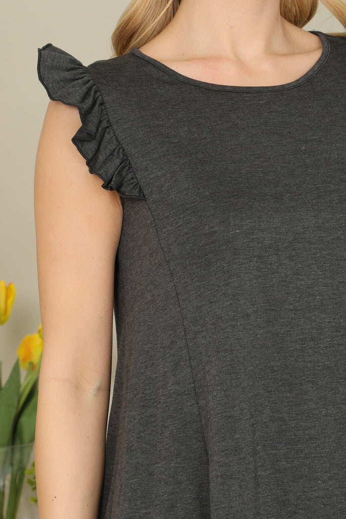 Solid Ruffle Sleeve Top - Riah Fashion