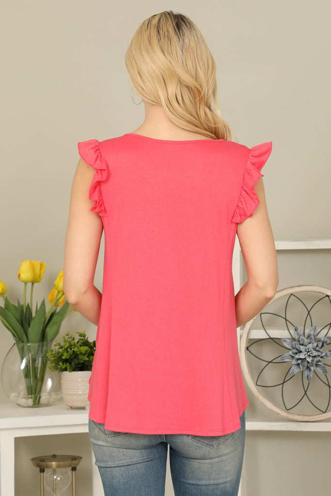 Solid Ruffle Sleeve Top - Riah Fashion