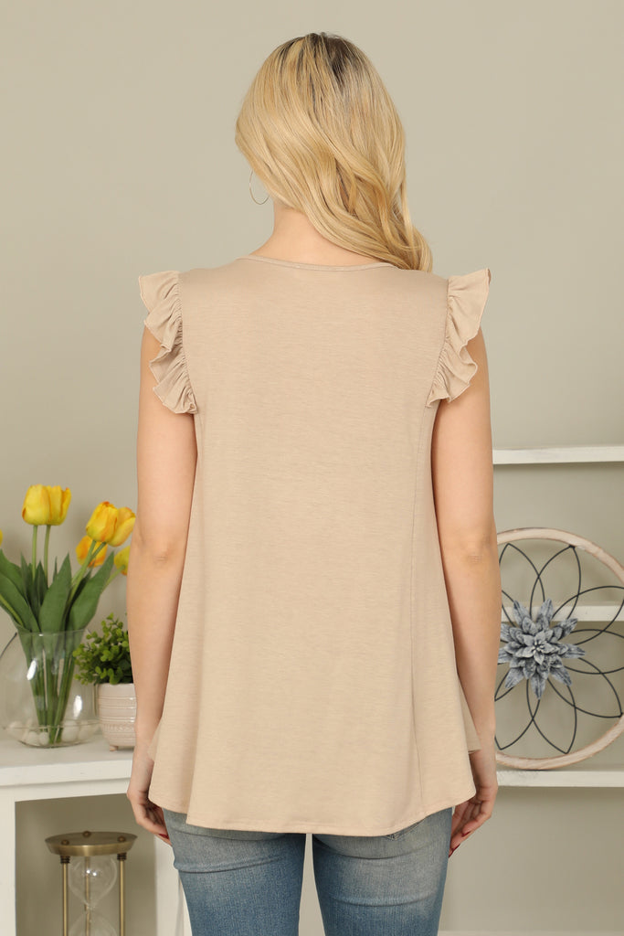 Solid Ruffle Sleeve Top - Riah Fashion