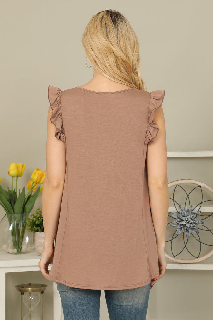 Solid Ruffle Sleeve Top - Riah Fashion