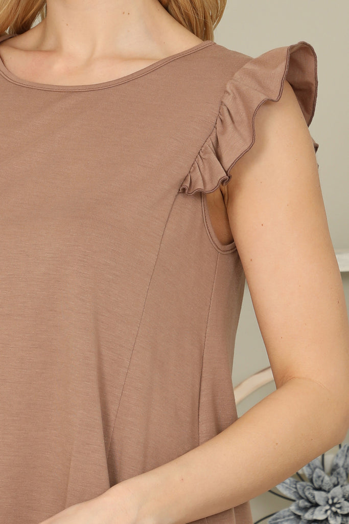 Solid Ruffle Sleeve Top - Riah Fashion