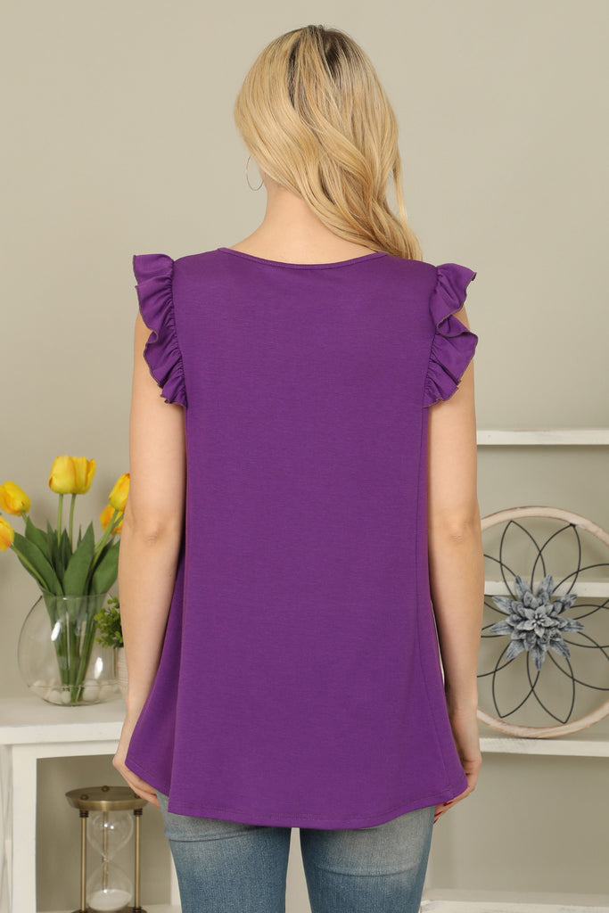 Solid Ruffle Sleeve Top - Riah Fashion